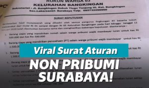 Iuran “Pribumi dan Non Pribumi” Viral, Pengurus RW di Surabaya Minta Maaf