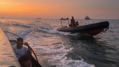Kapal Patroli Bisma 8001 Ditpolairud Korpolairud Baharkam Polri berhasil menggagalkan pengiriman PMI di perairan Belakangpadang, Kota Batam, Kepri. (Dok.Ant) 