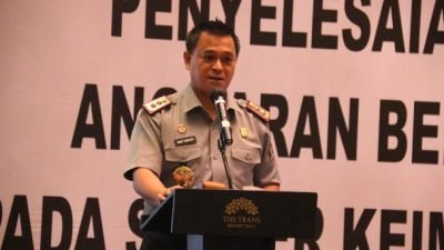 Kakanwil Kemenkumham Bali, Romi Yudianto membuka kegiatan penyelesaian Pagu Minus Anggaran Belanja Pegawai pada Satuan Kerja Keimigrasian TA 2023 di Kerobokan, Badung, Senin (30/10/2023).