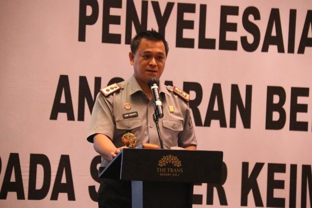 Kakanwil Kemenkumham Bali, Romi Yudianto membuka kegiatan penyelesaian Pagu Minus Anggaran Belanja Pegawai pada Satuan Kerja Keimigrasian TA 2023 di Kerobokan, Badung, Senin (30/10/2023).