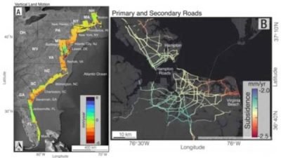 Hasil foto satelit menunjukkan kota-kota besar dan pusat populasi di seluruh Pantai Timur Amerika Serikat (AS) sedang tenggelam.