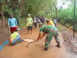 Babinsa Plososari-Warga Bersihkan Lumpur Usai Dilanda Banjir