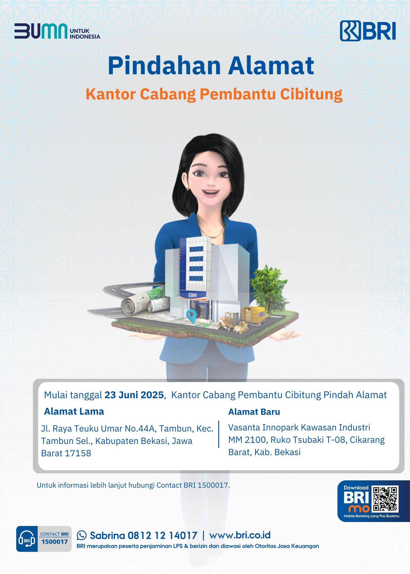 Kantor BRI Cabang Pembantu Cibitung Pindah Alamat Mulai 23 Juni 2025