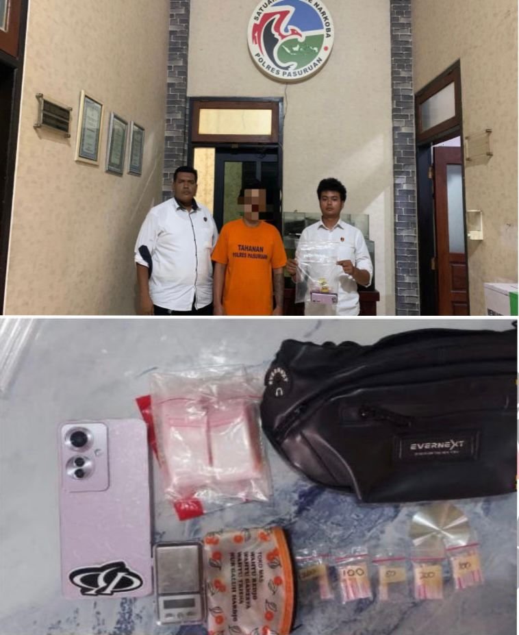 pria berinisial PAR (30), warga Dusun Betro, Desa Wonosunyo, Kecamatan Gempol, Kabupaten Pasuruan, ditangkap atas dugaan sebagai pengedar narkotika