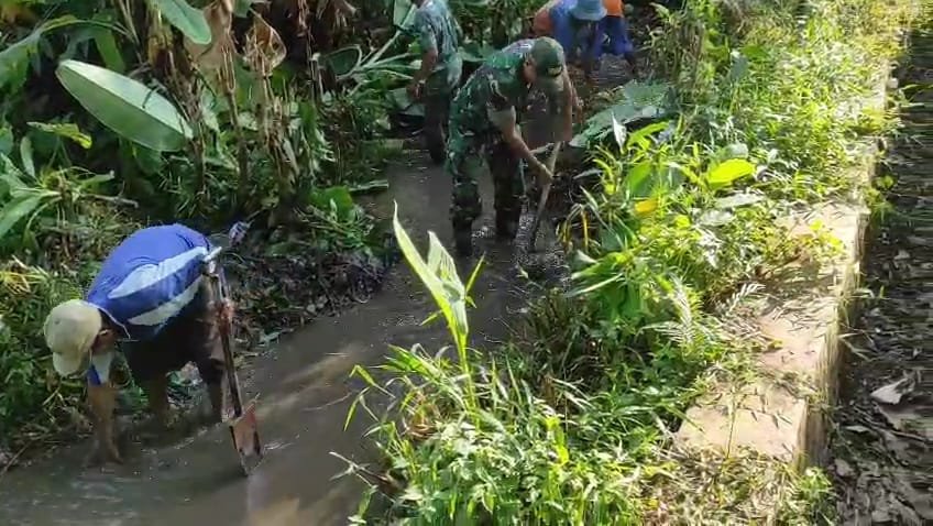 Babinsa Koramil 0819/04 Kejayan Sertu Janjianto turut serta mendampingi dan membantu pelaksanaan kegiatan Padat Karya Tunai Desa (PKTD) yang dilaksanakan di wilayah binaan Desa Linggo