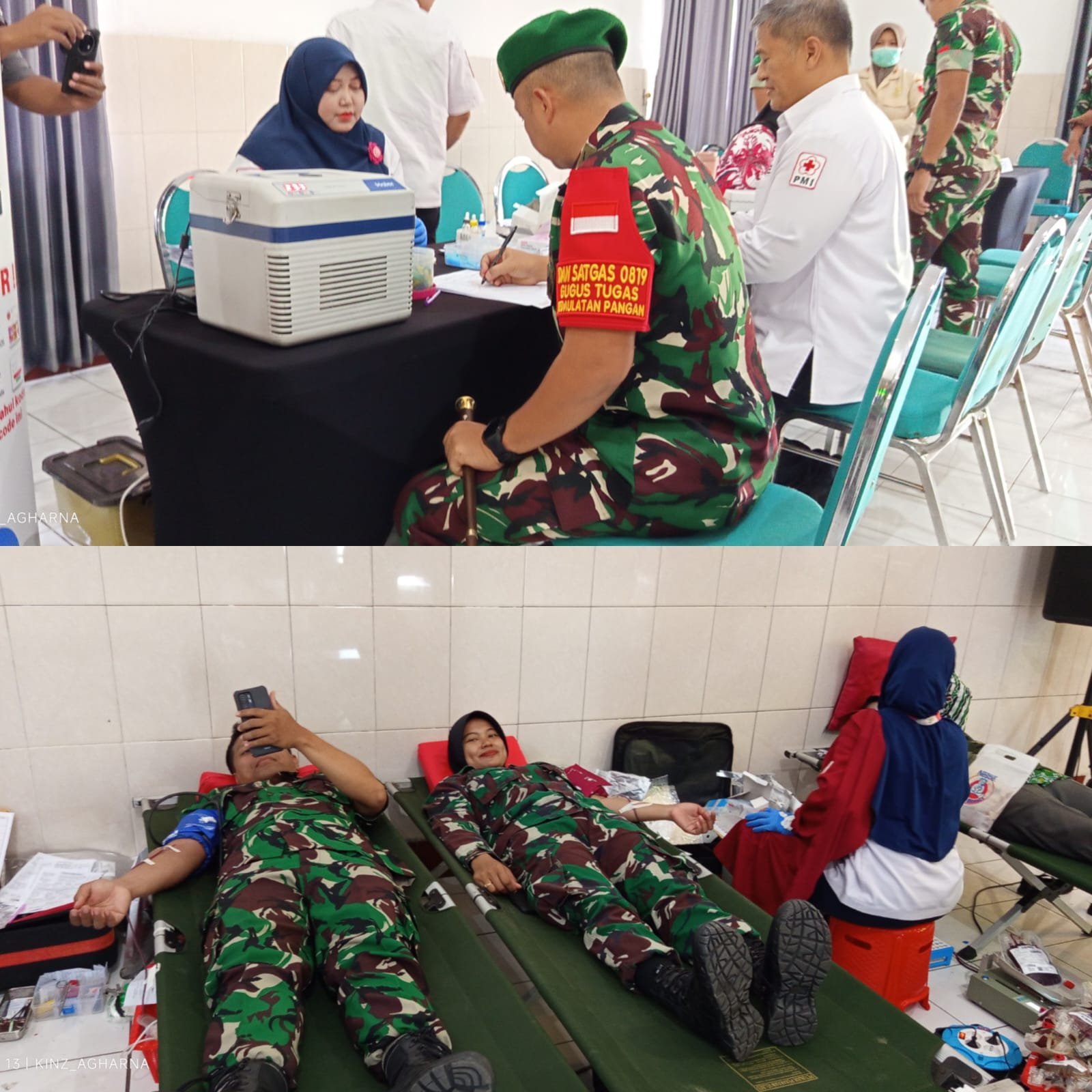 kegiatan bhakti sosial kesehatan berupa donor darah yang diikuti oleh personel TNI AD, TNI AL, TNI AU, Polres Pasuruan Kota, Persit KCK Kodim Pasuruan,