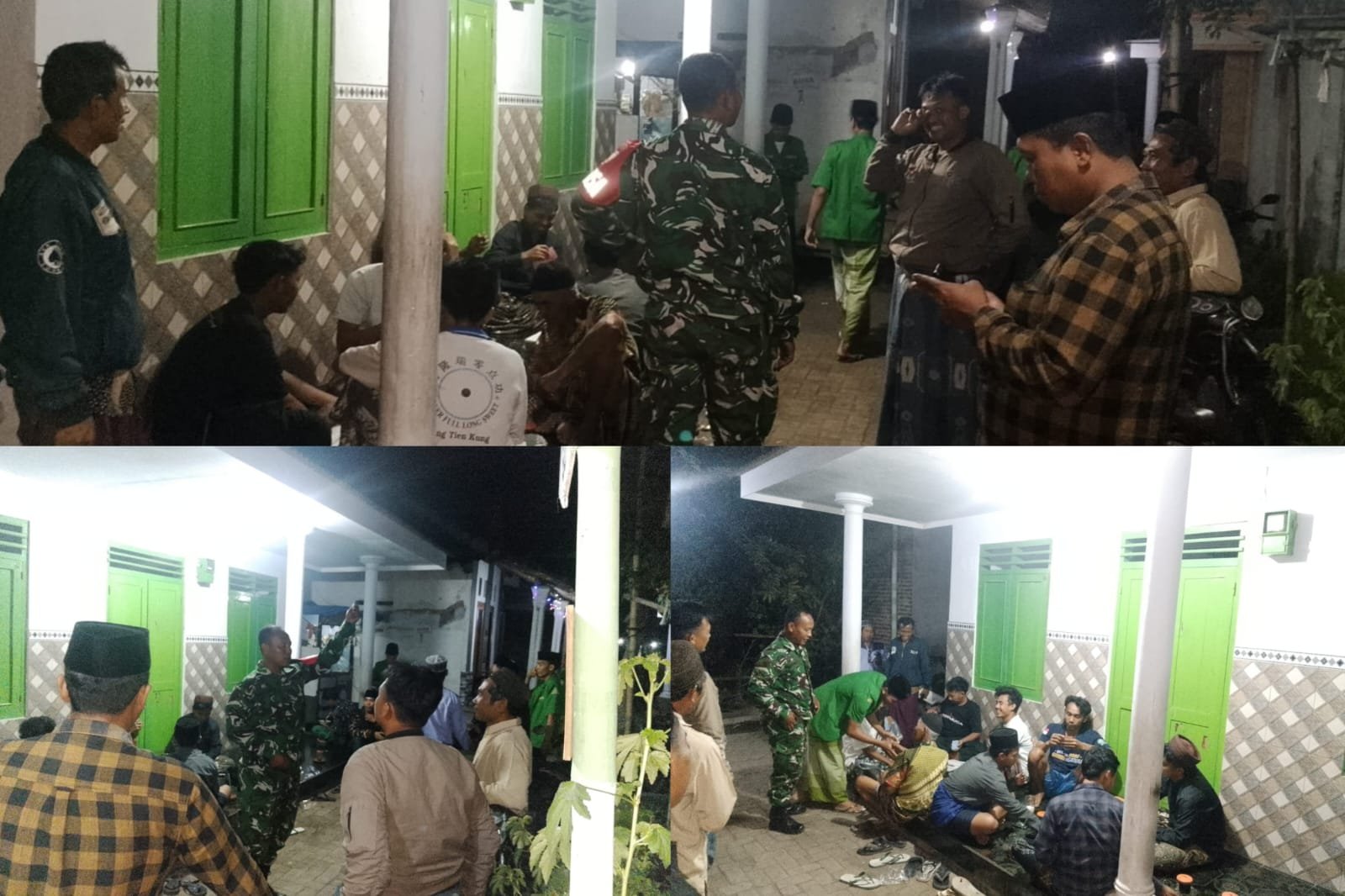 Linmas, Banser, serta masyarakat desa melaksanakan patroli Siskamling di Dusun Banyu Biru Kidul, Desa Sumberrejo