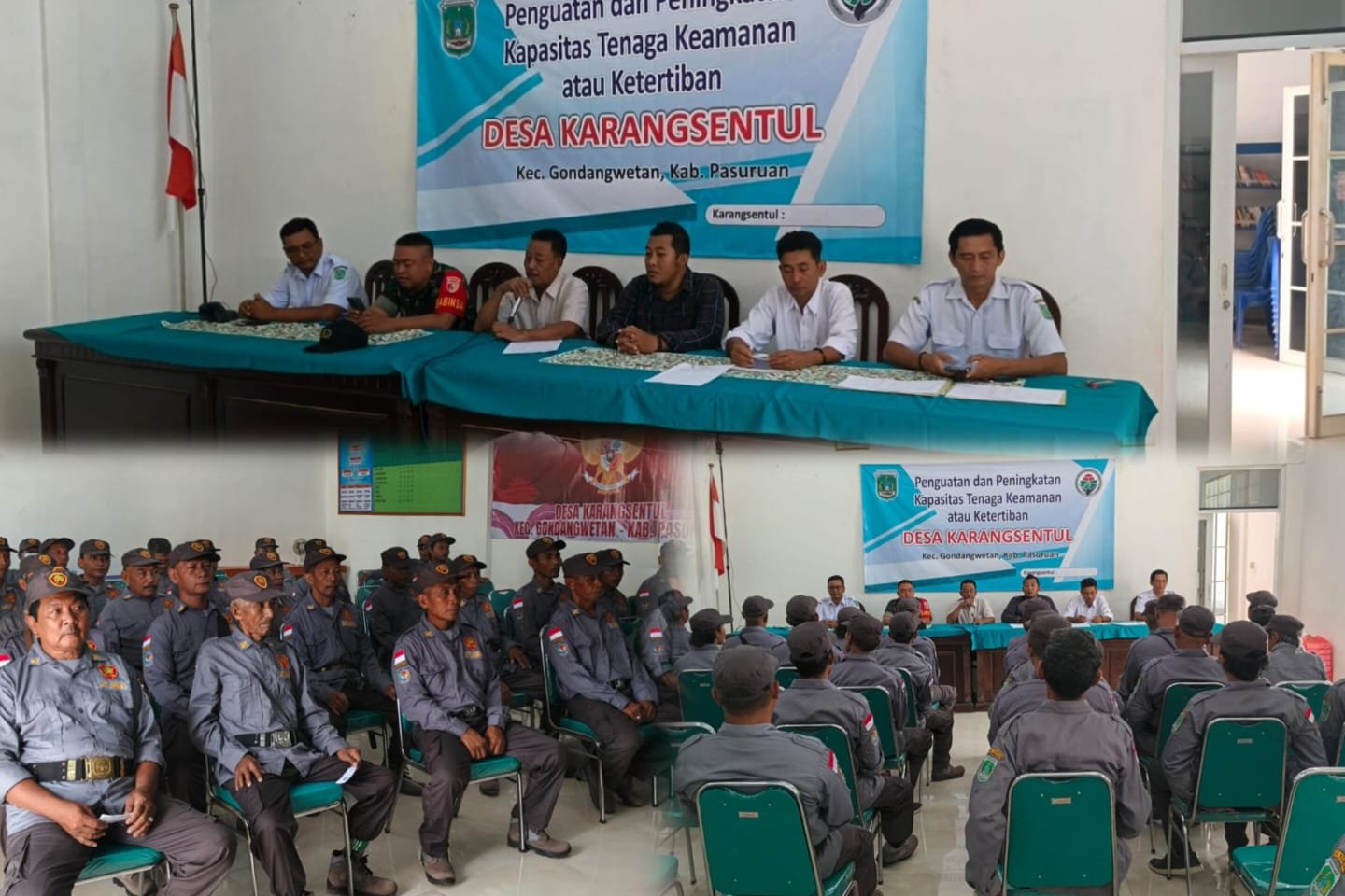 kegiatan Penguatan dan Peningkatan Kapasitas Tenaga Keamanan (Linmas) yang bertempat di Balai Desa Karangsentul