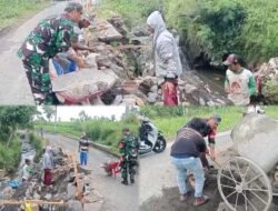 Babinsa Desa Pager dan Warga Perbaiki Jalan Ambrol