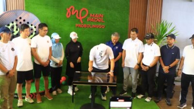 Dandim 0820/Probolinggo Letkol Inf Ribut Yodo Apriantono bersama Forkopimda menghadiri soft launching fasilitas olah raga padel