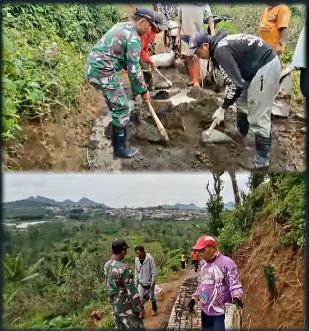 Serka Dwi Eko, turun langsung membantu proses pembangunan jalan paving