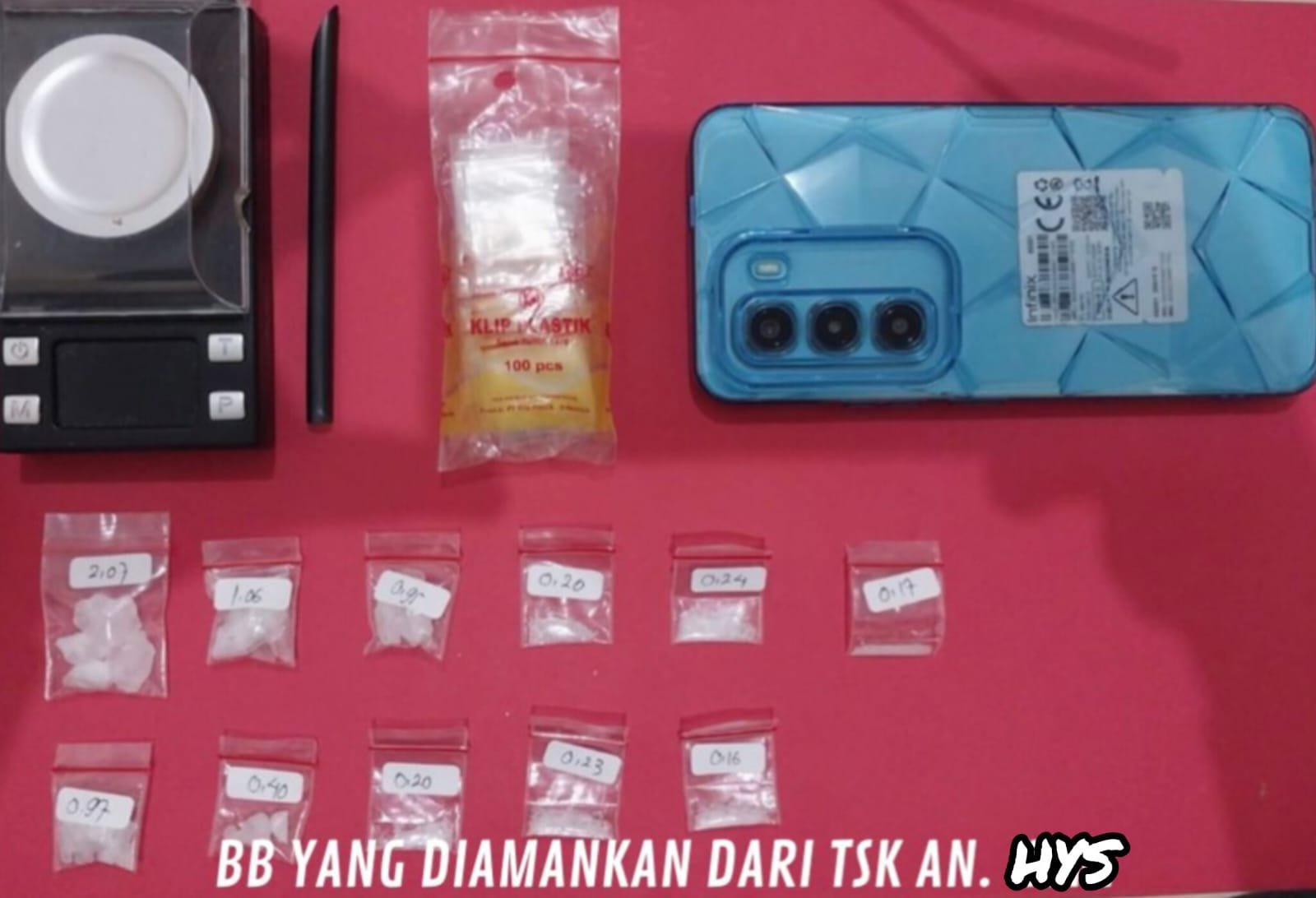11 kantong sabu dengan total berat netto 5,276 gram