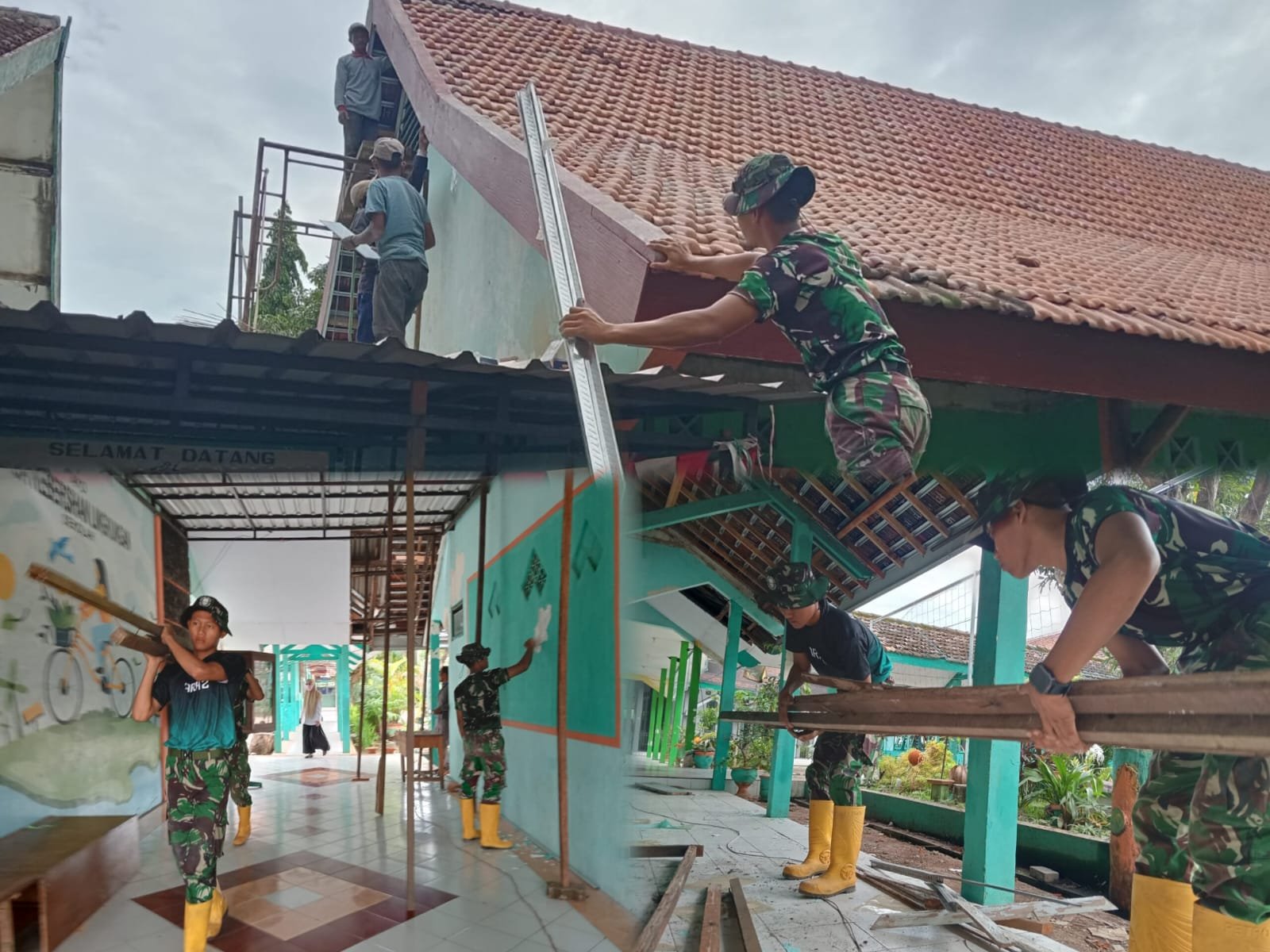 pemasangan resplang rangka plafon yang akan menjadi langit-langit baru