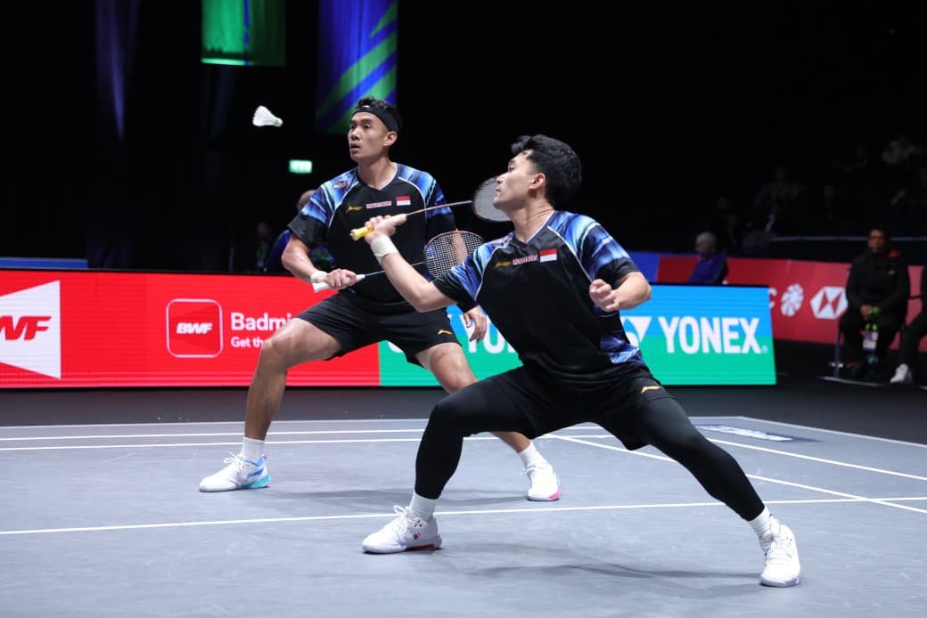 Ganda putra Indonesia Leo Rolly Carnando/Bagas Maulana harus mengakhiri langkah lebih cepat di babak pertama All England 2026 setelah tak mampu menjalankan strategi yang telah disiapkan menghadapi lawannya. (Foto: ist).