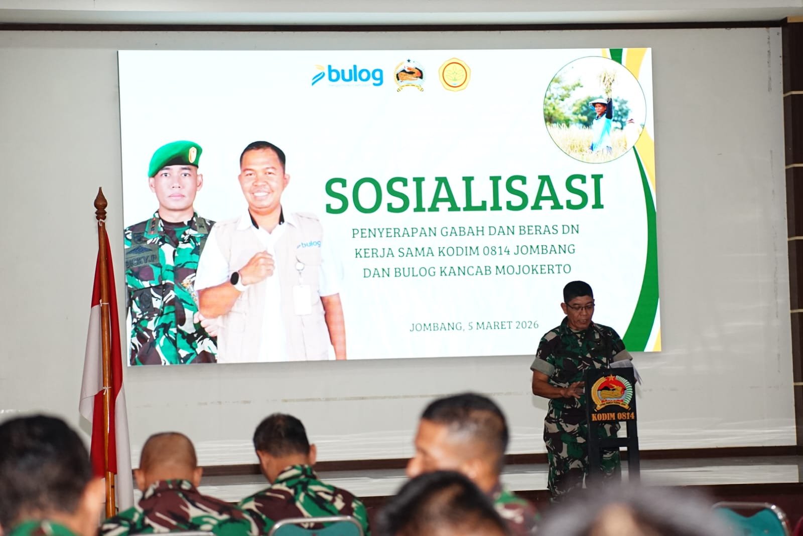sosialisasi penyerapan gabah dan beras dalam negeri (DN) di Aula Pamungkas Makodim 0814/Jombang