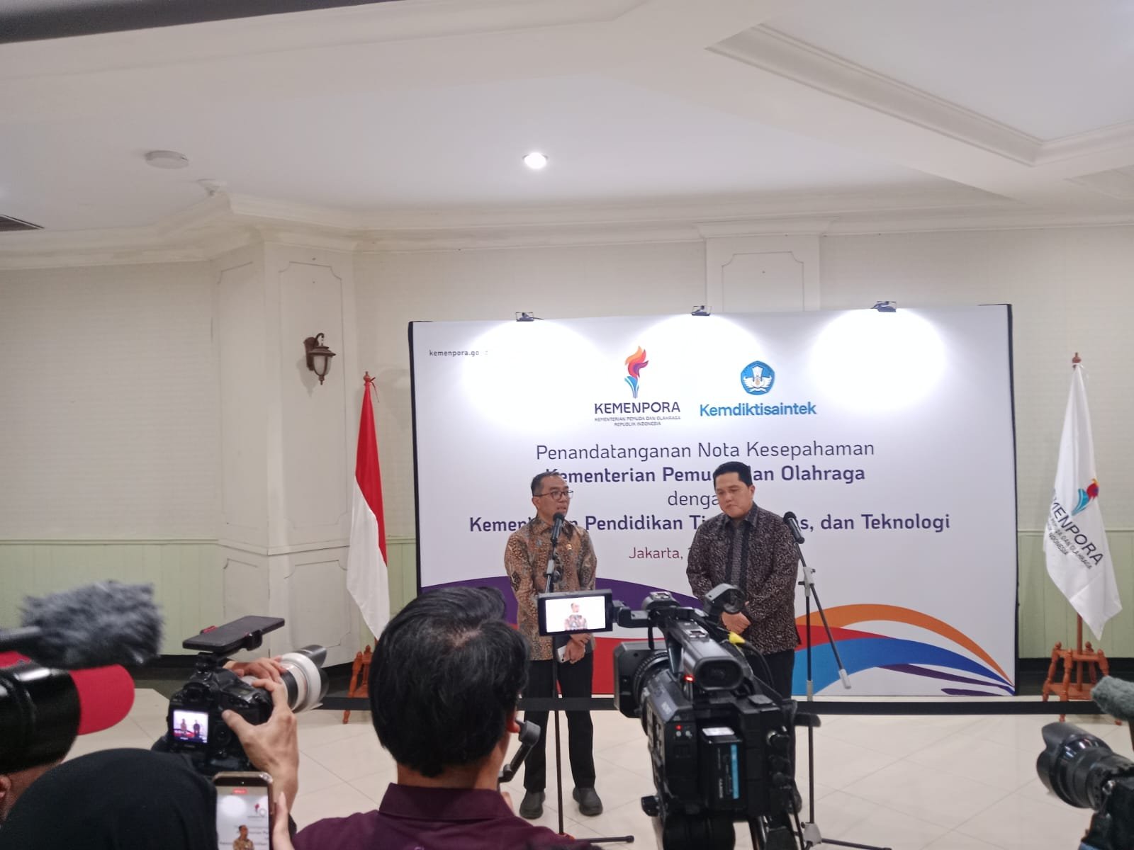 Kementerian Pemuda dan Olahraga (Kemenpora) bersama Kementerian Pendidikan Tinggi, Sains, dan Teknologi (Kemendiktisaintek) resmi menjalin kolaborasi strategis untuk memperkuat pengembangan olahraga di lingkungan perguruan tinggi. (Foto: AGF).