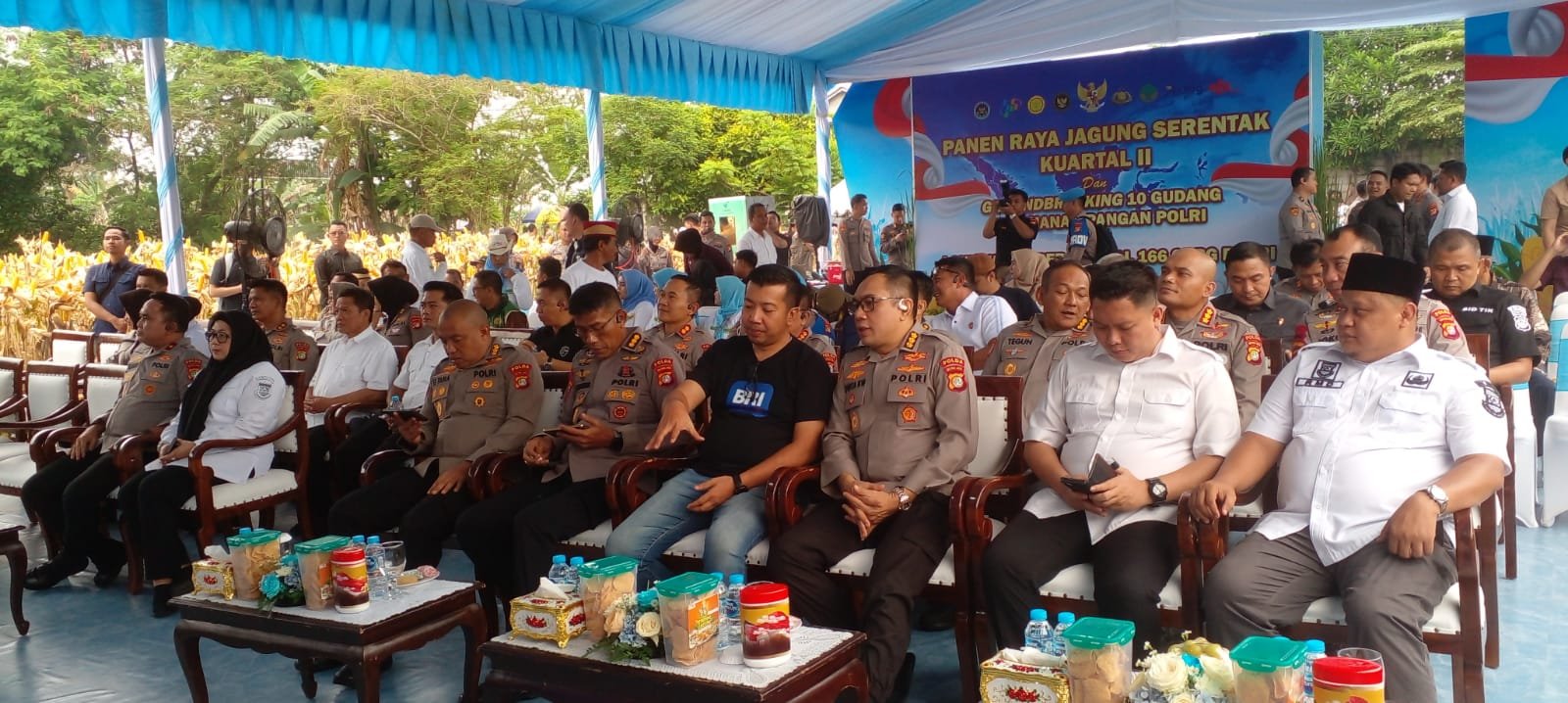 Tampak hadir wakapolda metro jaya Brigjen pol Dekananto Eko Purwono beserta pejabat utama wakil bupati intan Nurul Hikmah.beserta camat Cisauk Hendarto. Kepala Desa Dangdang BPK supena.kasdam jaya mayjen TNI zulhadrie, s,mara.Danrem 052/ Wijayakarma Brigjen TNI Faisak Rizal, serta Wakapolres beserta pejabat utama polres Tangerang Selatan, Gapoktan kabupaten Tangerang. (Foto: Aceng sutisna)