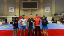 Tiga atlet sanda Indonesia siap memulai perjuangan pada ajang 11th Sanda World Cup 2026 yang berlangsung di Tap Seac Multisport Pavilion, Macao, mulai Rabu (13/5/2026). (Foto: PB WI).