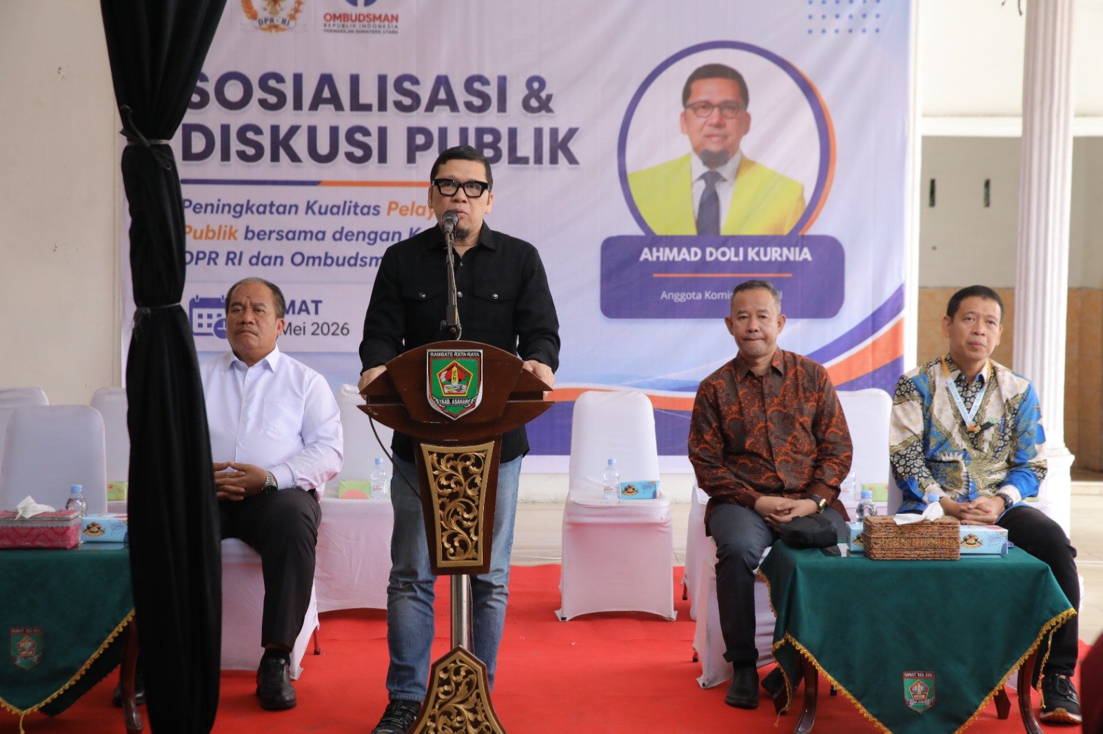 Pemerintah Kabupaten Asahan menggelar kegiatan Sosialisasi dan Diskusi Publik Peningkatan Kualitas Pelayanan Publik bekerja sama dengan Komisi II DPR RI dan Ombudsman RI, Jumat (08/05/2026). (Foto: ist).
