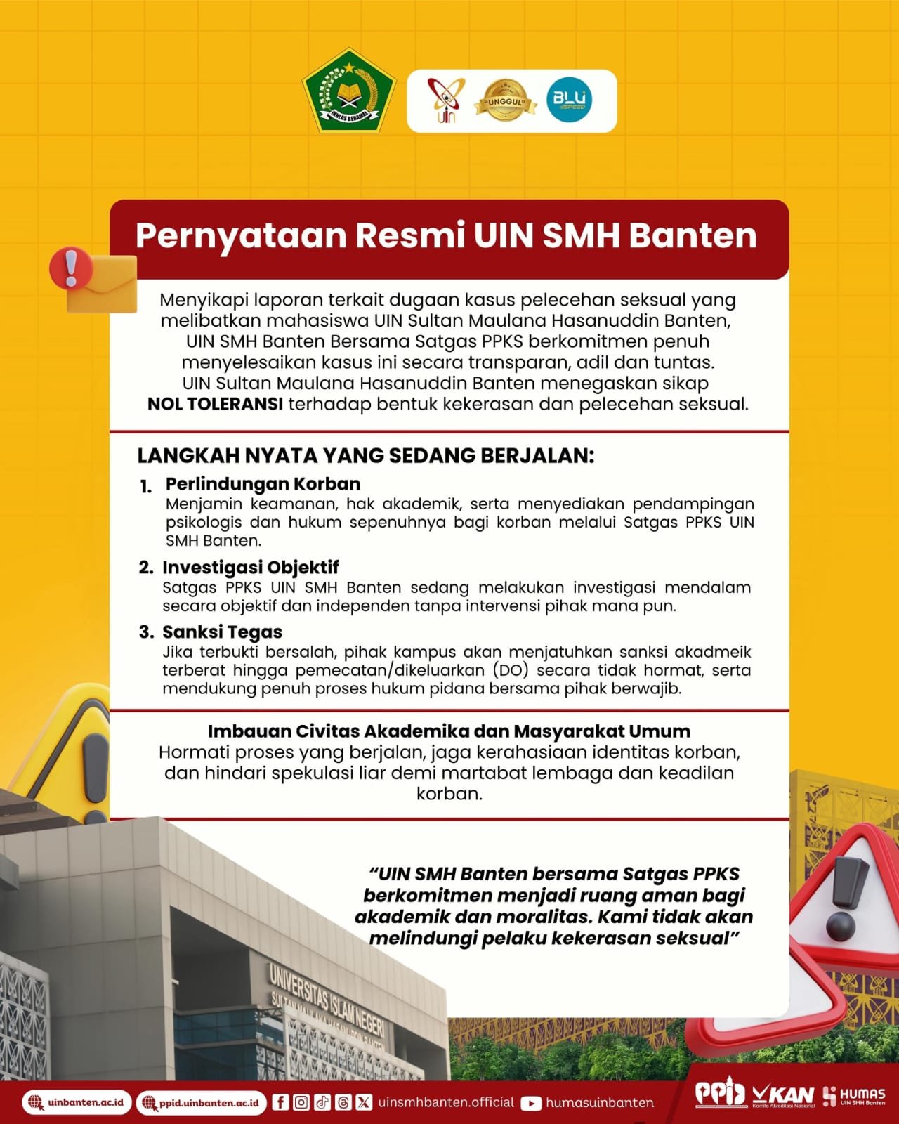 Rektor UIN SMH Banten, Tidak Tolerir Pelaku Pelecehan dan Kekerasan Seksual