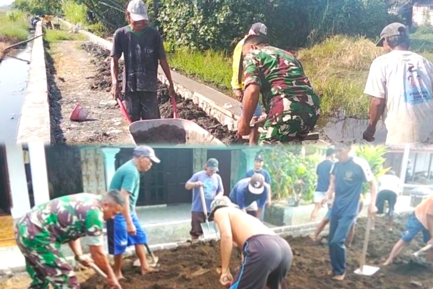 Perkuat Ketahanan Pangan, Babinsa Gunungsari Bersama Masyarakat Benahi Jalan dan Tanggul Persawahan