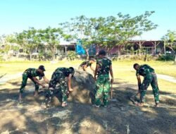 Perkuat Kebersamaan, TMMD 129 Bojonegoro di Kesongo Siapkan Arena Turnamen Voli antar Dusun