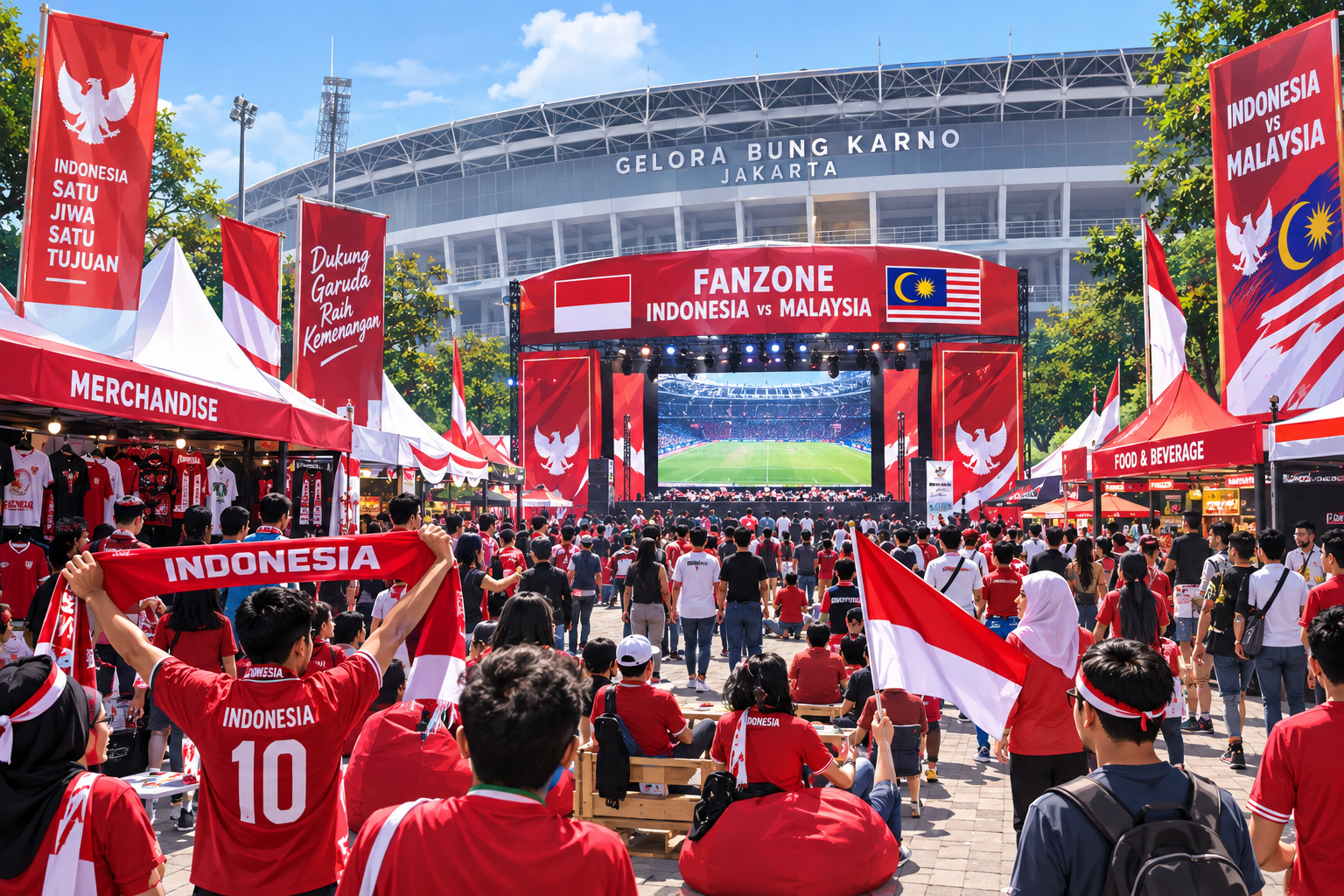 Fanzone di kawasan Stadion Utama Gelora Bung Karno (SUGBK)