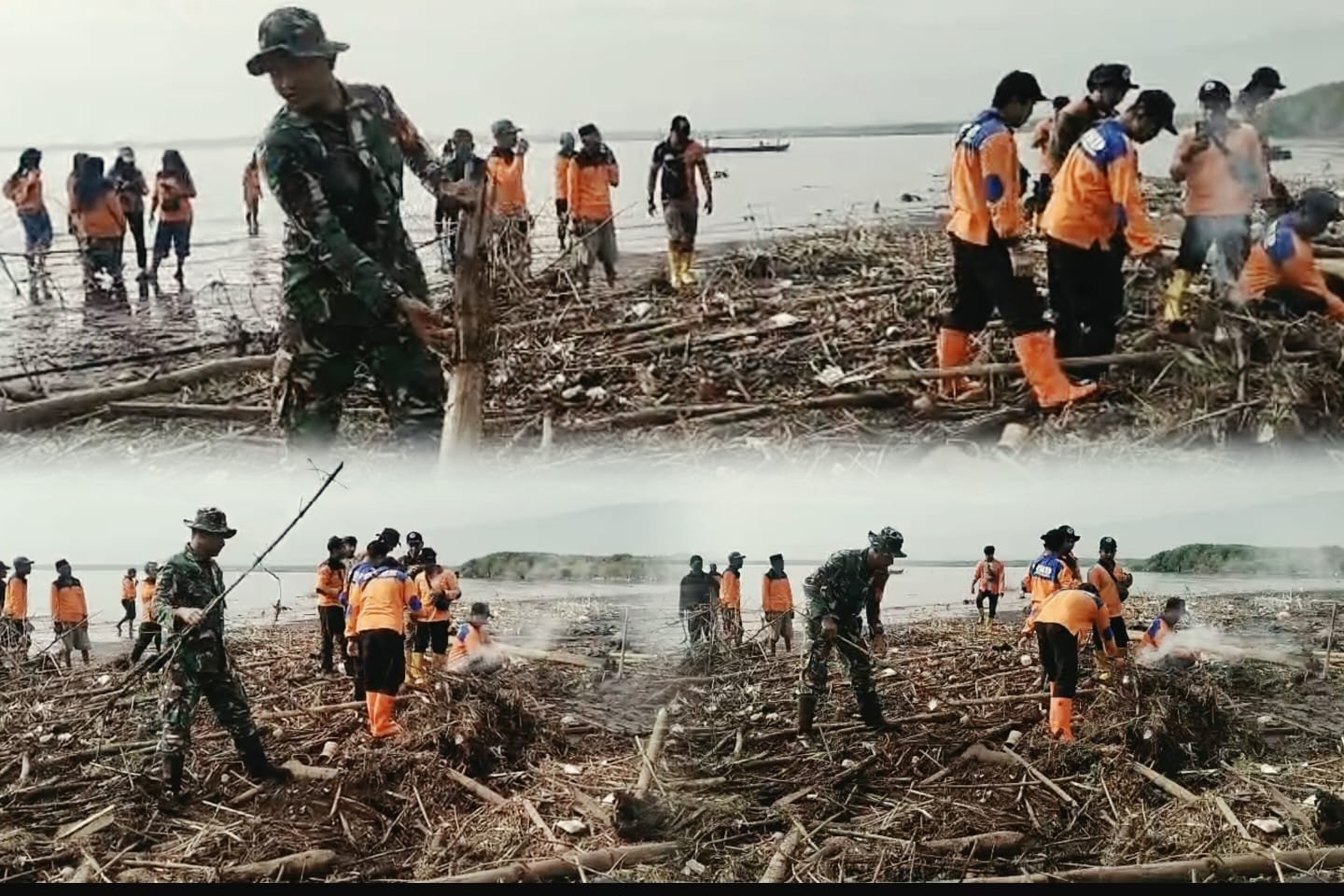 Cegah Banjir dan Jaga Kelestarian Lingkungan, Babinsa Nguling Bersama Warga Bersihkan Muara Sungai Lawean